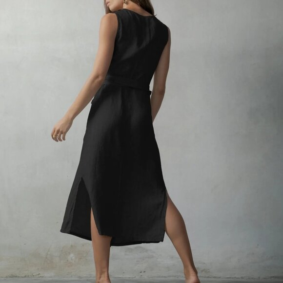 LUXMII Safari Black Wrap Linen Dress Size Medium Sustainably and Ethically Made - Picture 3 of 11